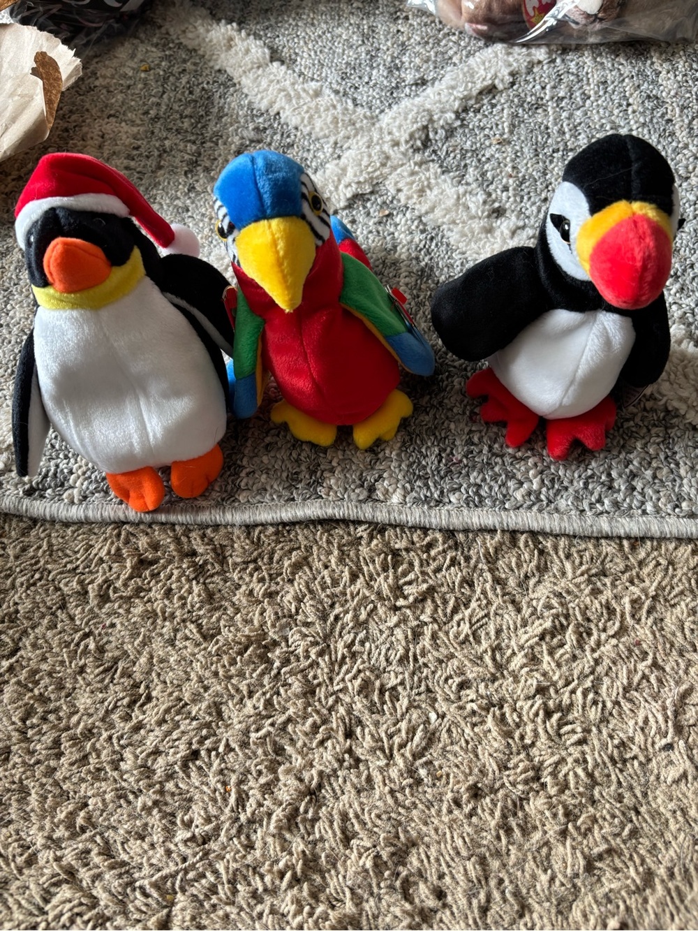 Ty Plush Penguin and Parrot Set - Red, Blue, Green, Black, White, Orange, Yellow